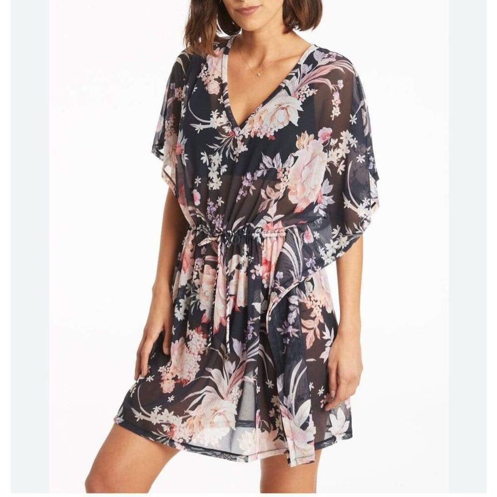 Sea Level Martini Mesh Floral Kaftan Size M Swim Cover Vacation Resortwear Beach